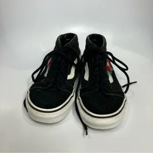 Vans Sk8 mid high‎ top sneakers rose thorns embroidered black red women’s size 8 thumbnail 2