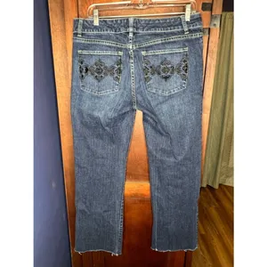 White House Black Market Blanc Bootcut Jeans Dark Wash Embroidered Floral 10 thumbnail 6
