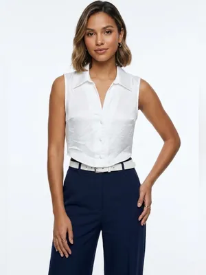 NWT Zara White Sleeveless Collared Button-Down Vest Top – Size XS thumbnail 6