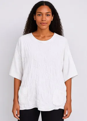 27 Aug A.M. Textured White Oversized Tunic Top – Size X-Large. ONE OF A KIND thumbnail 1