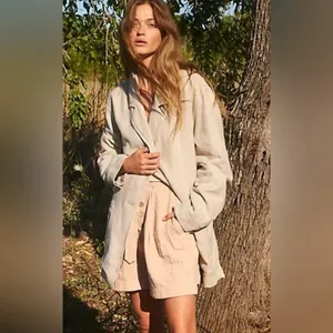 We‎ The Free Oversized Linen Blend Beckett Boyfriend Blazer Jacket in Oatmeal XS thumbnail 5