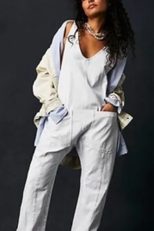 Free People High Roller Jumpsuit in White Denim Size XS thumbnail 1