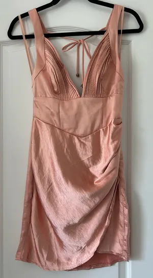 Saints + Secrets Sleeveless Satin Slip Mini Dress Draped Skirt Pleated Detail thumbnail 1