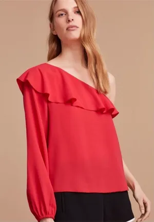 Aritzia Wilfred Red One-Shoulder Blouse - L thumbnail 1