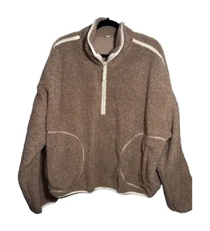 Old Navy Women 3X Brown Sherpa Quarter Zip Pullover Fleece Sweatshirt NWOT thumbnail 1