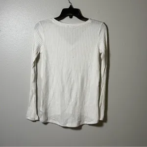 GAP‎ Women White Cream Ribbed Long Sleeve V-Neck Top Minimalist size XS thumbnail 5
