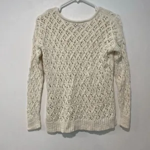 American Eagle Cream Knit Sweater | Open Cable Stitch | Size XS thumbnail 2