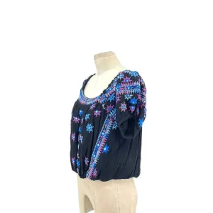Free People Aurora Embroidered Blouson‎ Top In Black Size Small thumbnail 6