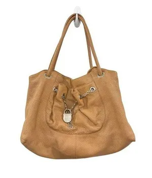 Furla Tan Pebbled Leather Chain Lock Drawstring Satchel Shoulder‎ Bag Y2K Boho thumbnail 1