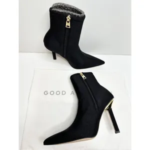 Good American Booties Size 5.5 High Kickstand Black Pointed Toe Neoprene Boot‎ thumbnail 7