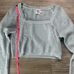 Princess Polly Blue Crocheted Long Sleeve Square Neck Cropped Sweater Size XS/S thumbnail 6