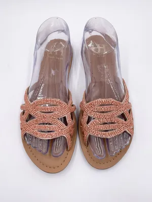 Haute Hippie Beaded Embellished Slide Sandals Women's Size 7 Peach Pink Bohemian thumbnail 3
