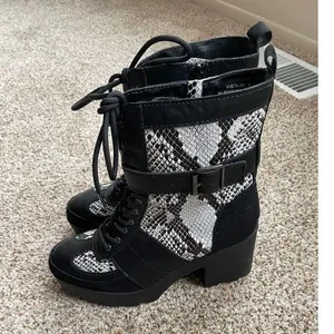 Boohoo Platform Combat Boots Lace Up Snake Print Sz 8 Steampunk Goth Whimsigoth thumbnail 4