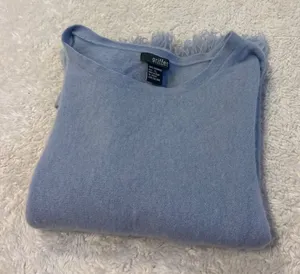 Womens Blue Cashmere Fringe Sweater XL Quiet Luxury Preppy Fall Chic Designer thumbnail 1