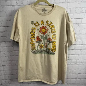 DOM Happiness is a state of mind retro hippie mushroom print tee size XL thumbnail 2