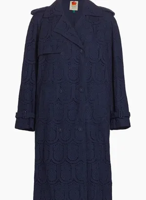 Farm Rio Navy Eyelet Cotton Double-Breasted Trench Coat NWT Size XS thumbnail 1