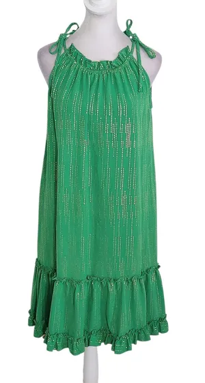 Signature by Robbie Bee Sleeveless Green and Gold Ruffle Mini Dress Size Small thumbnail 1