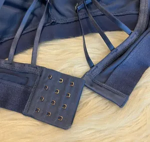 Aerie Blue Satiny Bra Size XL unpadded under wireless lace trim strappy back thumbnail 5