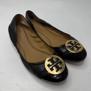 Tory Burch Minnie Cap Toe Ballet Flats All Black Size 6.5 Casual Logo Medallion thumbnail 10