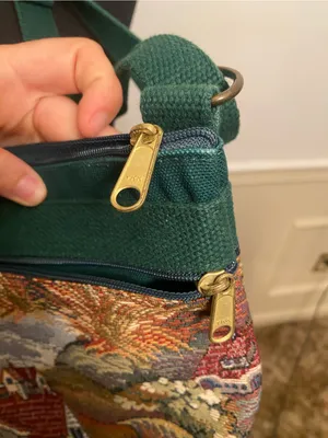 Scenic Tapestry Green Crossbody Bag with Village Motif My Maine Bag Embroidered thumbnail 5