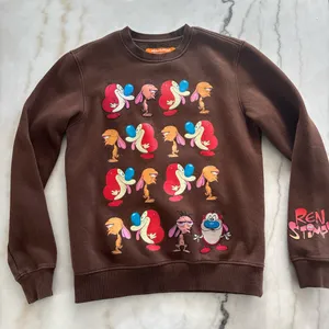 Nickelodeon Ren & Stimpy Men's Sweatshirt Size Small Brown Crew Neck Pullover thumbnail 2