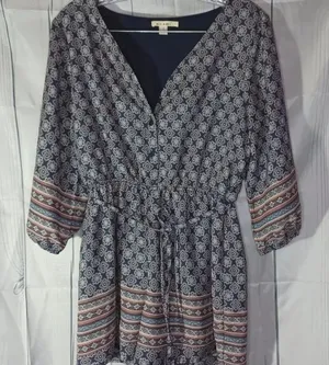 Miami paisley 3/4 sleeve v-neck boho chic geometric print cottagecore romper thumbnail 1