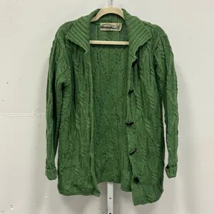 Vintage Aran Crafts Merino Wool Cable‎ Knit Button Cardigan Sweater Green XS thumbnail 3