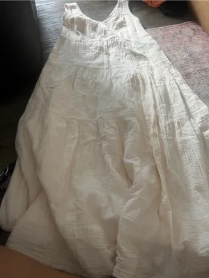 Quince Organic Cotton Gauze Tiered V-Neck Maxi Cream Dress Size xs thumbnail 14