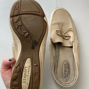 Lizsport women’s tan leather boat slip‎ on mules loafers shoes size 7 thumbnail 5