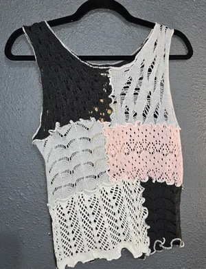 POL Asymmetrical White and Pink Tank Top with Cut Out Design thumbnail 1