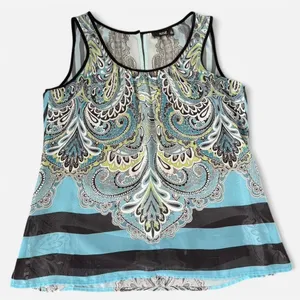 Ana A New Approach Turquoise and Black Sheer Paisley Sleeveless Blouse (SIZE WOMENS MEDIUM) thumbnail 1