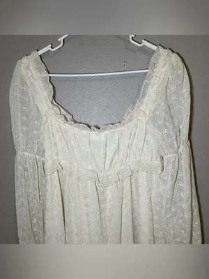 Storia Neutral Sheer V Neck Long Sleeve Cottagecore Mini Dress Women’s Medium thumbnail 5