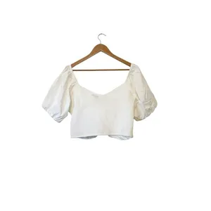 J. Crew White Puff Sleeve Organic Cotton Cropped Top Women’s XL‎ thumbnail 3