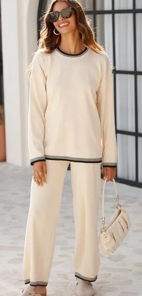 Cream and black sweater lounge set Tan thumbnail 1