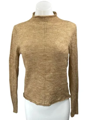 MNG Brown Wool Blend Knit Mock Neck Long Sleeve Pullover Sweater Top Size M thumbnail 1