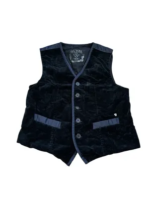 Vintage Guess Blue Velour Vest Y2K Steampunk Indie Sleaze 90s Grunge Goth thumbnail 4