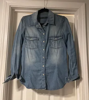 EUC Zara distressed western pearl snap shirt thumbnail 1