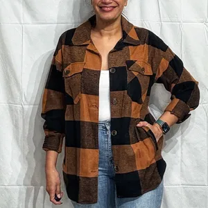 Blu Pepper Orange Plaid Buffalo Print Shacket Sz S thumbnail 5