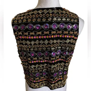 Vintage Niteline Della Sequin Beaded Notched Vest Top Glam size M Silk thumbnail 3