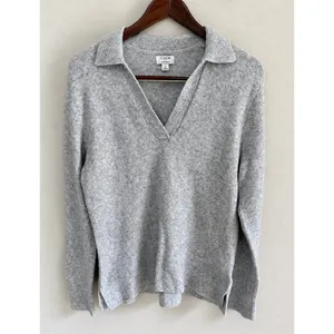 J.Crew Women's Extra-Soft Heather Gray Collared V-Neck Polo Sweater Sz S NWOT thumbnail 3