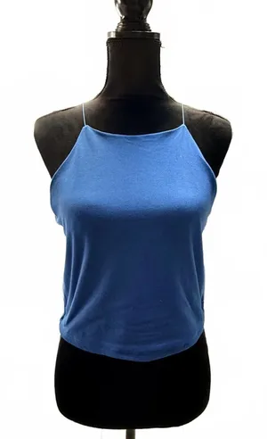 GAZE Blue Halter Neck Crop Top Ribbed Sleeveless Y2K Cami Summer Tank Size M thumbnail 1