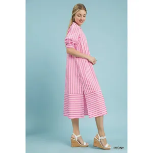Umgee Striped Puff Sleeve Midi Dress - Peony - Small‎ thumbnail 2