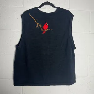 Tiara International Christmas Cardinal Sweater Vest Plus Size 18/20 Black Red thumbnail 4