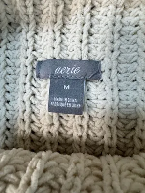 Aerie Cream Chenille Chunky Knit Cowl Neck Turtleneck Sweater Size M thumbnail 2