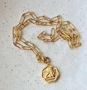 Handmade gold tone stainless steel Angel cherub goth cute chic chain necklace👼💗 thumbnail 7