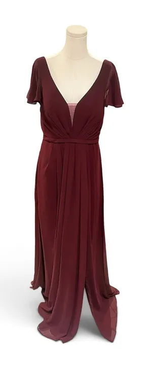 Azazie Rylee Burgundy Chiffon Bridesmaid Dress Size 10 Maxi V-Neck Slit Prom thumbnail 1
