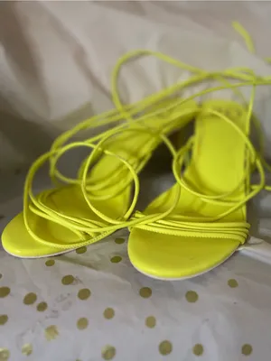 Jennifer Lopez Neon Yellow Lace-Up Stiletto Heels thumbnail 5