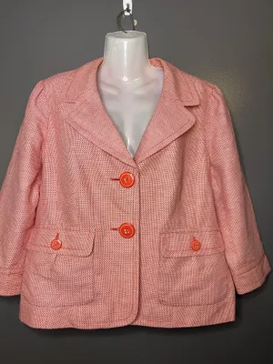 Halogen Blazer Womens XL Pink Linen Blend Tweed 3/4 Sleeve Button Jacket Pockets thumbnail 2