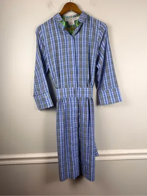 New Gretchen Scott Breezy Blouson Dress in periwinkle blue plaid size small thumbnail 2