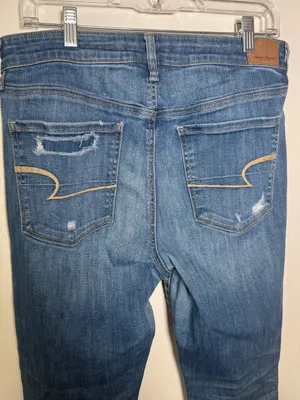 American Eagle Outfitters Women's Distressed Blue Denim Jeans 12 Short Skinny thumbnail 5